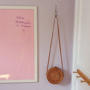 Women's Woven Round Rattan Bag Wicker Straw Purse Crossbody Brown Tropical Boho